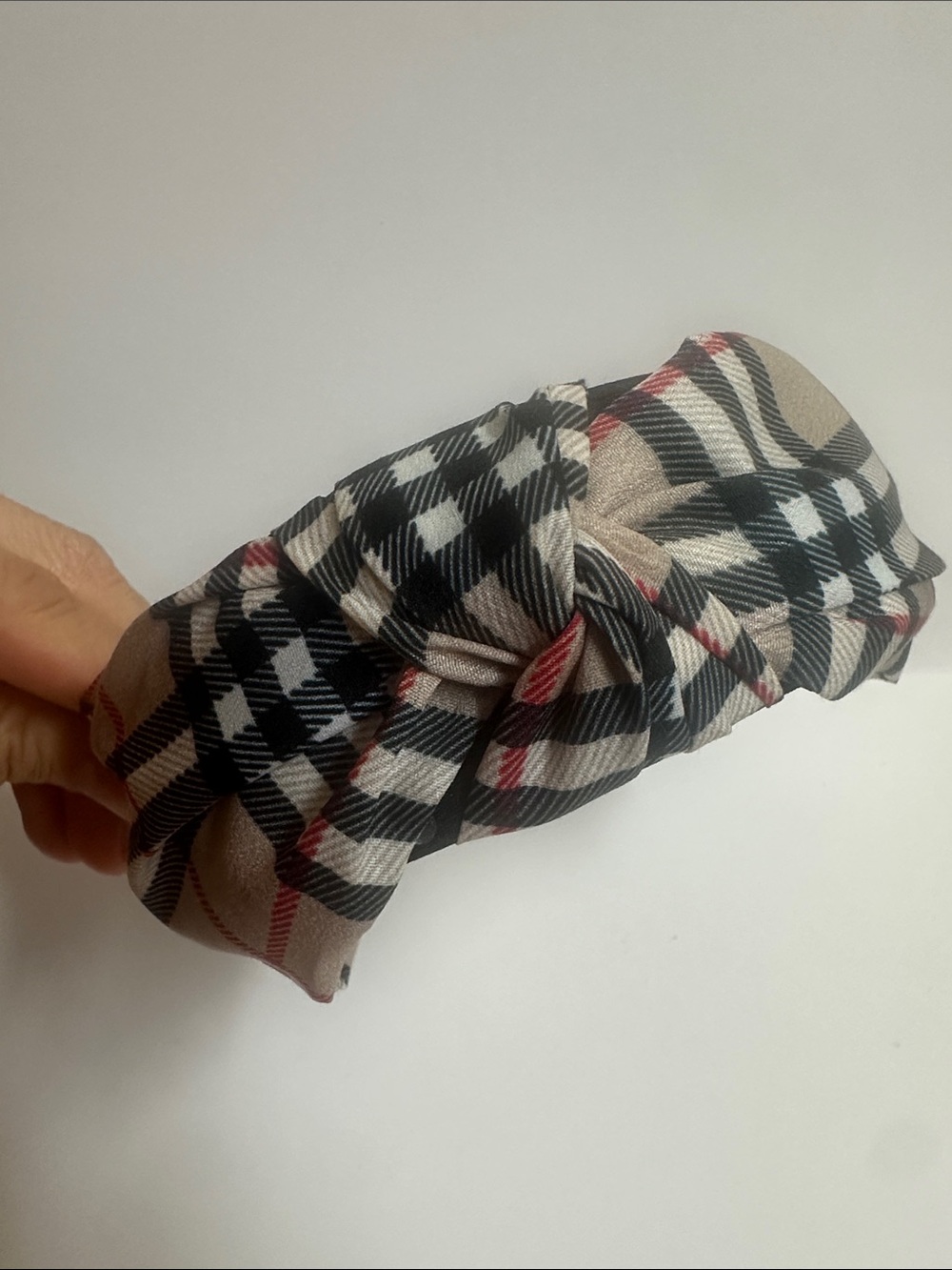 Plaid Knot Headband - Black, Cream & Red - Picture 7 of 9